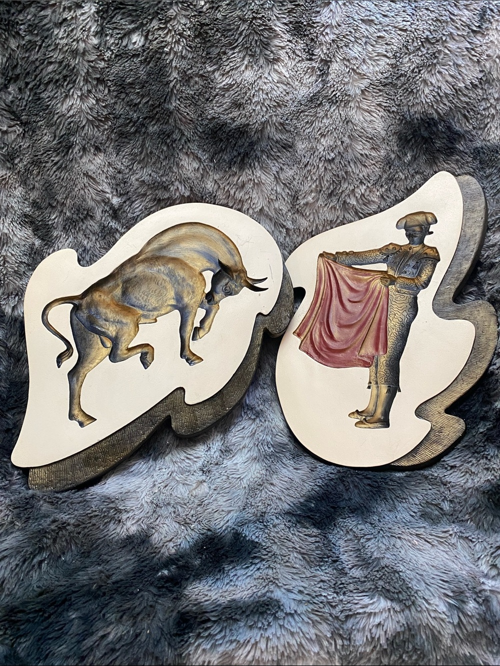 Vintage MCM Chalkware Bull and Matador Two-Piece Wall Art